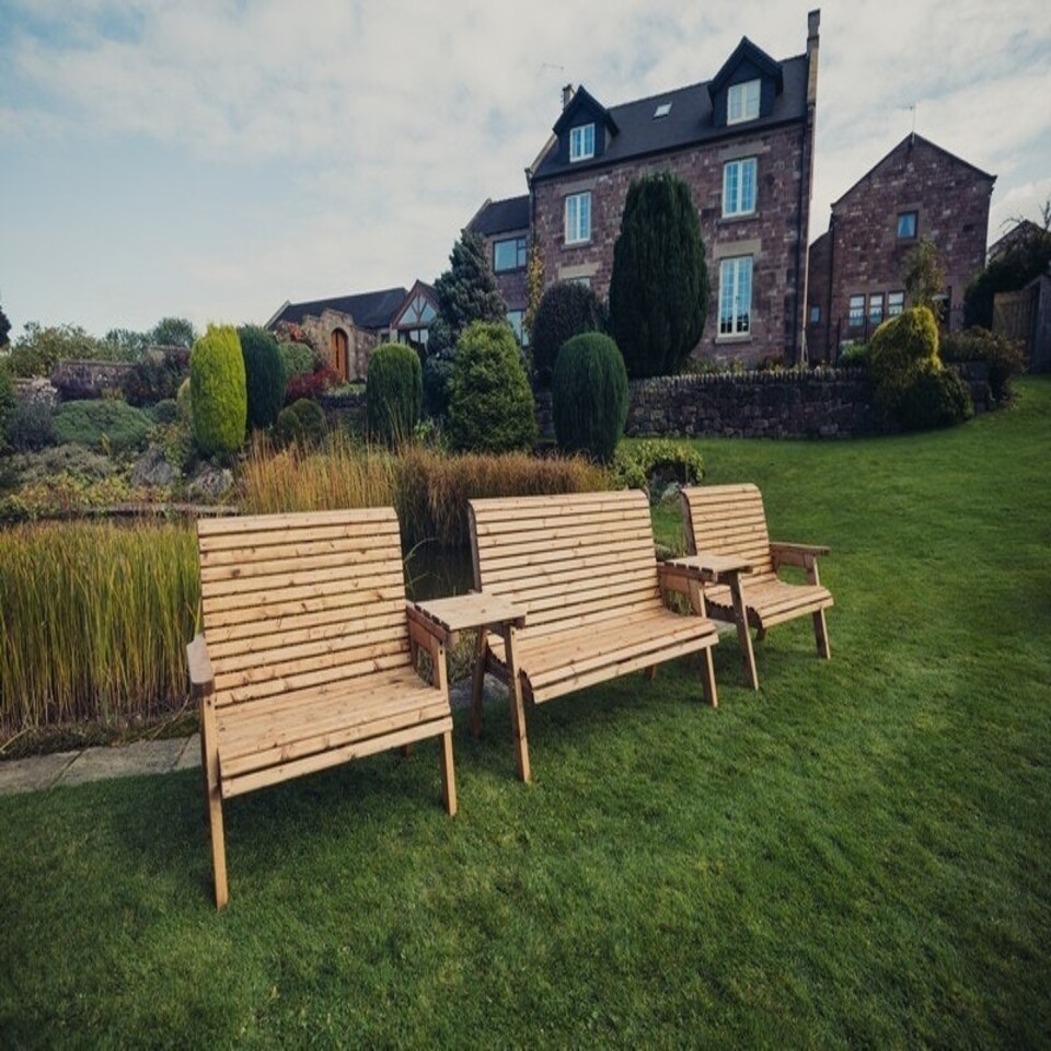 image 1 of Valley 7 Seat Set 1X3B 2 X 2B Straight Tray - Timber - L100 x W380 x H95 cm - Garden Furniture - Fully Assembled