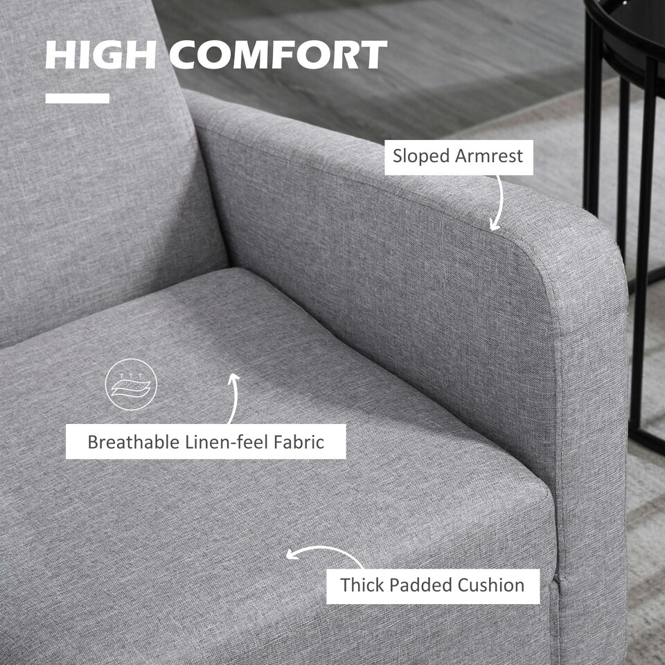 image 1 of HOMCOM Modern Armchair Accent Chair with Rubber Wood Legs for Bedroom Light Grey