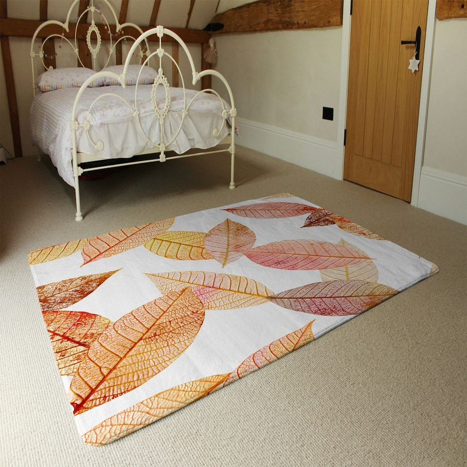 image 1 of Autumn toned skeleton leaves (Rug) Multi | Large: 140x200cm