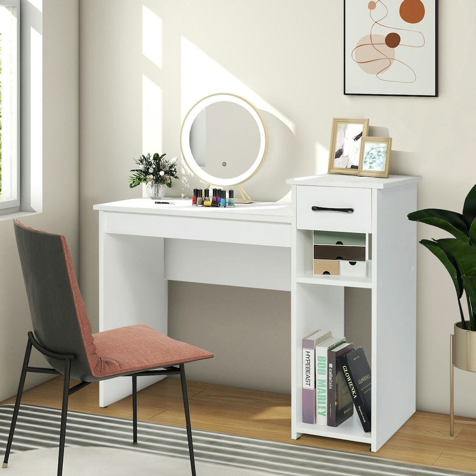 image 1 of COSTWAY Computer Desk with Drawer Compact Study Desk White White