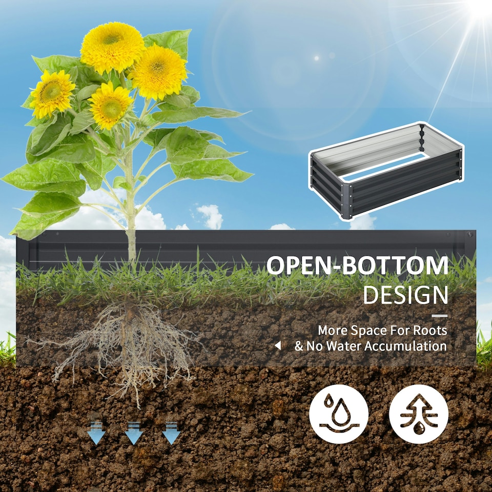 image 1 of Outsunny Raised Garden Bed Elevated Planter Box for Flowers Grey