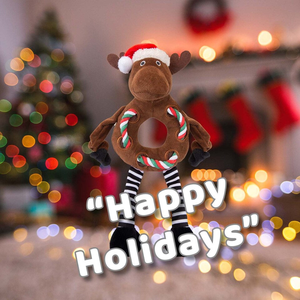 image 1 of vfm-estore Christmas Reindeer Pet Toy 45.5cm x 20cm Brown - 1 Pack