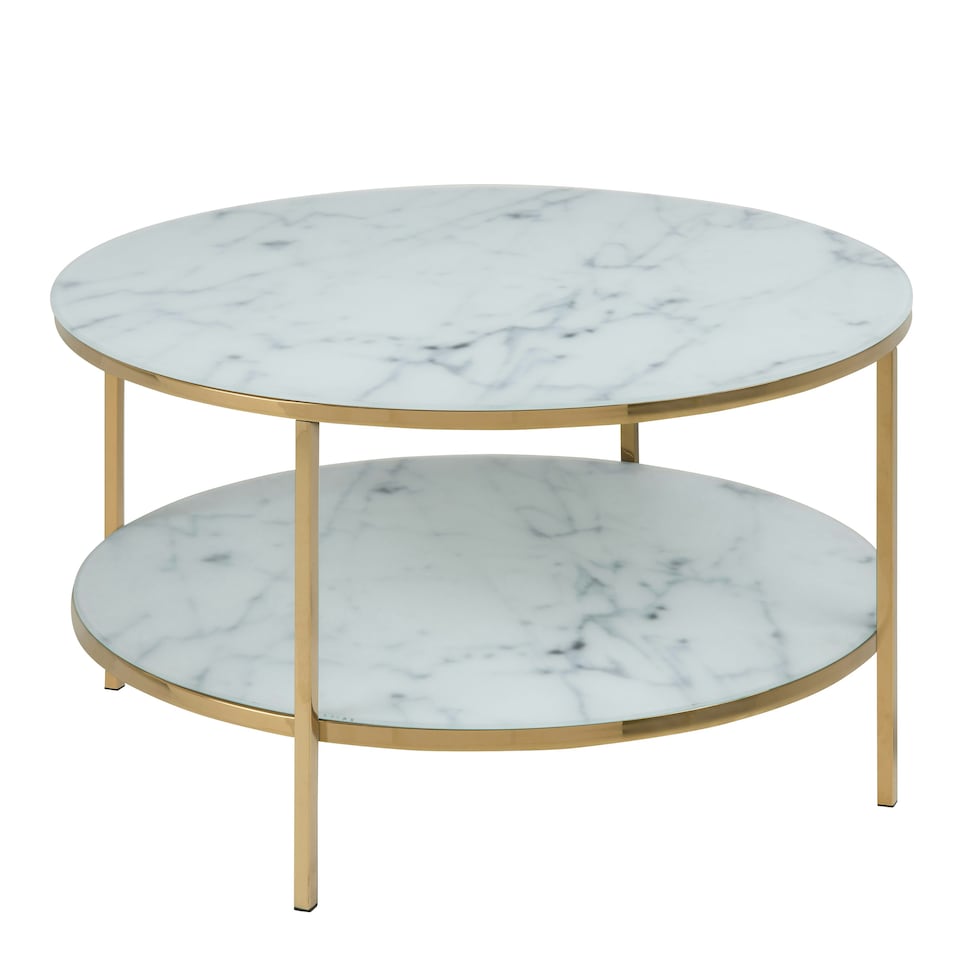 image 1 of Alisma Round Coffee Table with Marble Effect Glass Top & Gold Legs