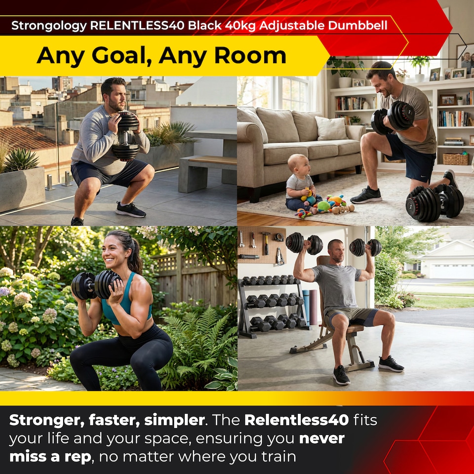 image 1 of Strongology Adjustable Smart Dumbbell Pair from 5kg to 40kg Home Fitness Weights