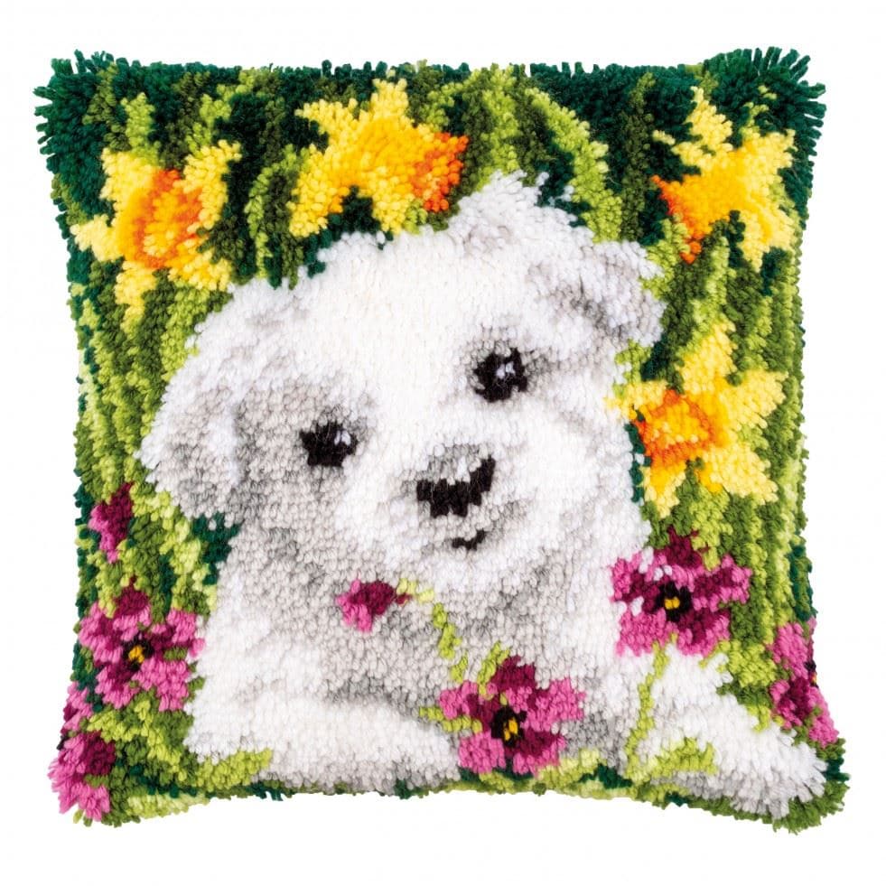 Vervaco L/HK CUSH WESTIE - Latch Hook Kit: Cushion: Westie in Daffodils