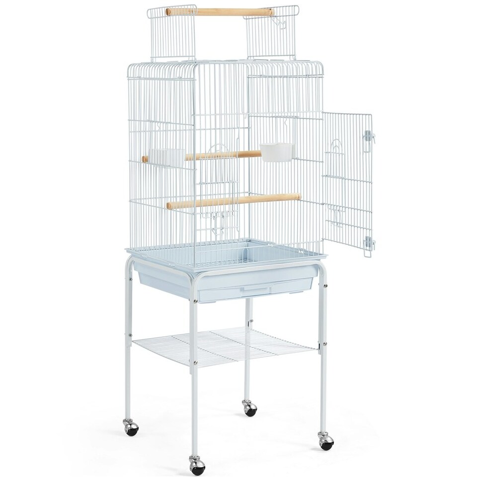 image 1 of Yaheetech 119 cm Tall Play Top Bird Cage with Removable Metal Stand White