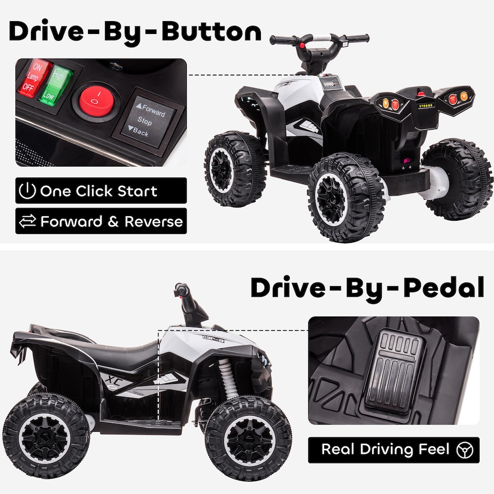image 1 of HOMCOM 12V Electric Quad Bikes for Kids Ride On Car ATV Toy for 3-5 Years White