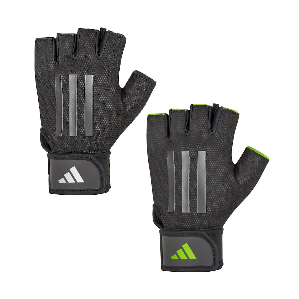 image 1 of Adidas Half-Finger Weightlifting Gloves — Size S, Black, Integrated Wrist Strap | Black | Black | S