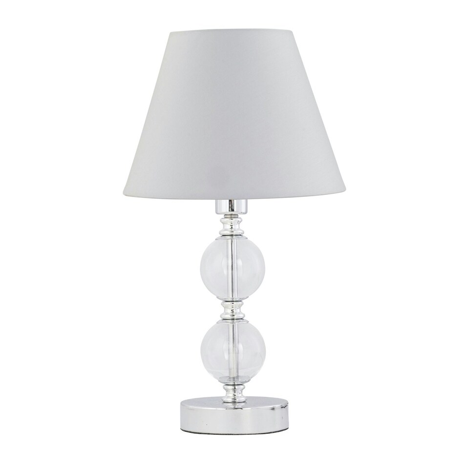 image 1 of Chrome Two Ball Table Lamp with Ivory Off White Shade Chrome | Red