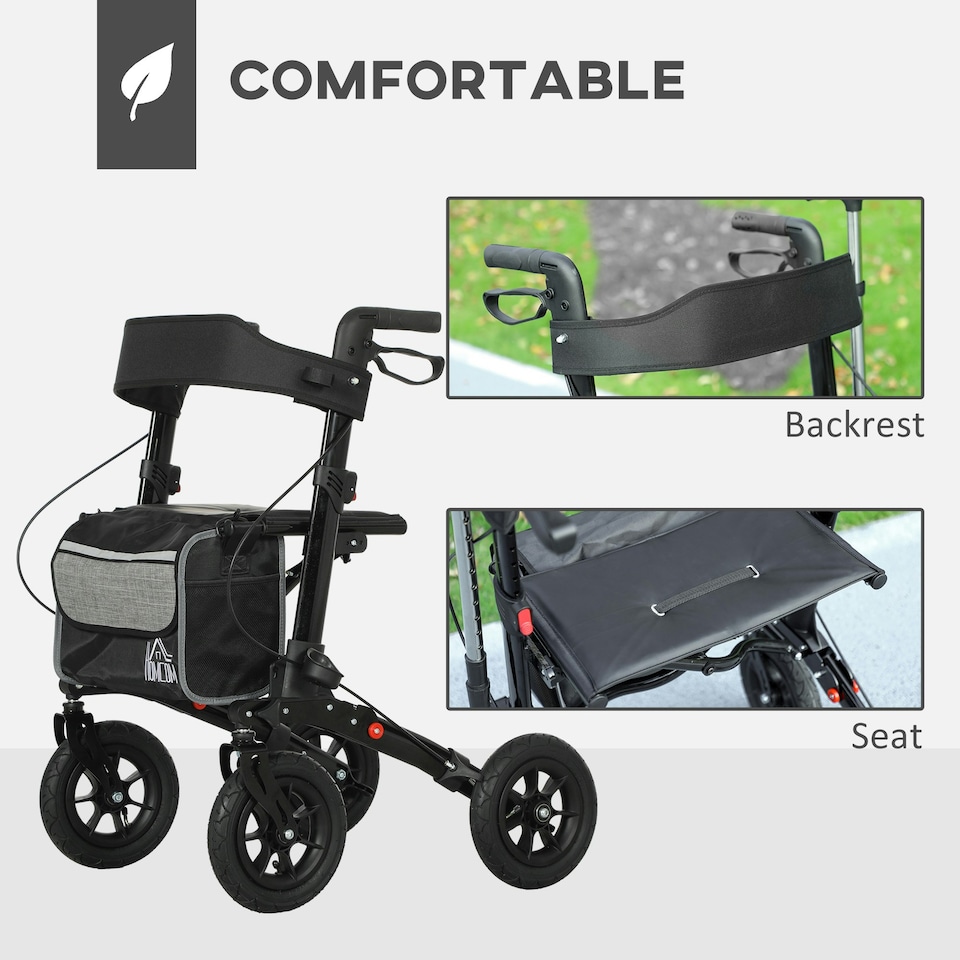 image 1 of HOMCOM Rollator Walker with Padded Seat, Backrest, All-terrain Wheels