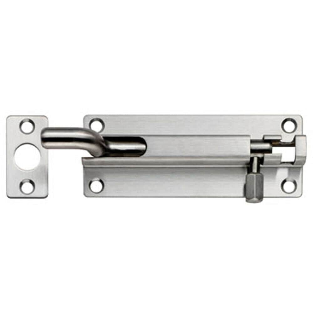 Loops Cranked Barrel Surface Mounted Door Bolt Lock 100 x 38mm Satin Stainless Steel in Metallics
