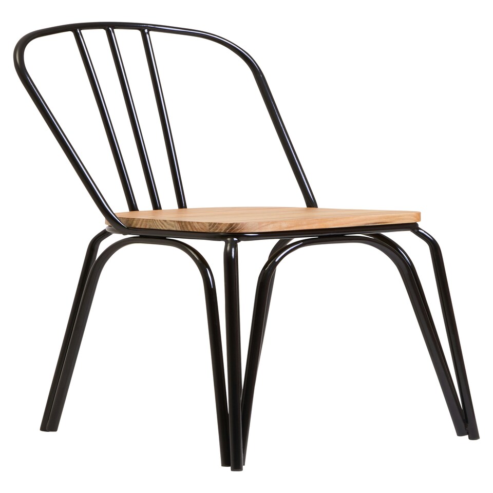 image 1 of District Dining Chair Elm Wood Seat With Black Finish Metal Frame Black