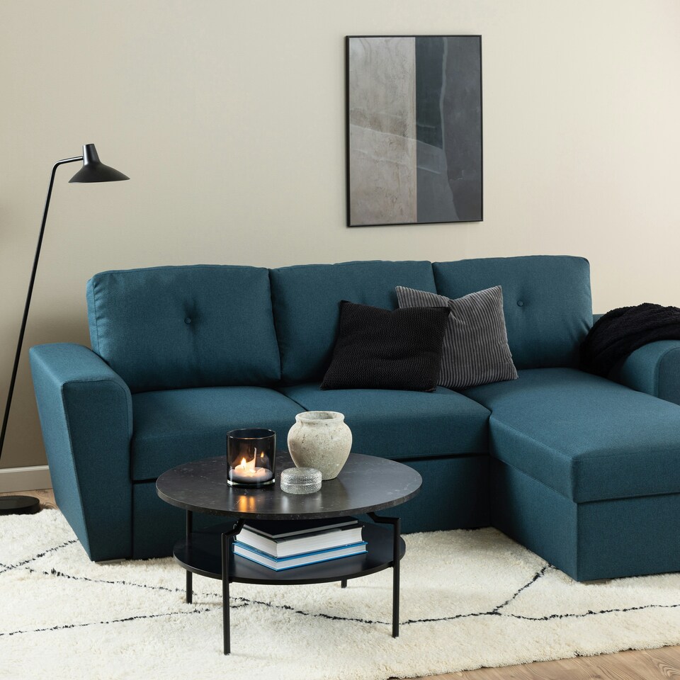 image 1 of Goldington Round Coffee Table with Black Marble Melamine Top & Black Legs
