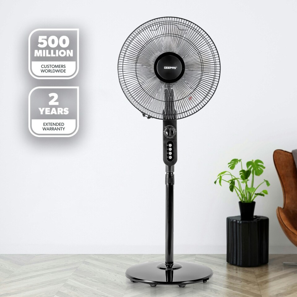 image 1 of GEEPAS 16’’ Pedestal Fan, Height Adjustable & Pivoting Fan Head, Oscillating – 60W