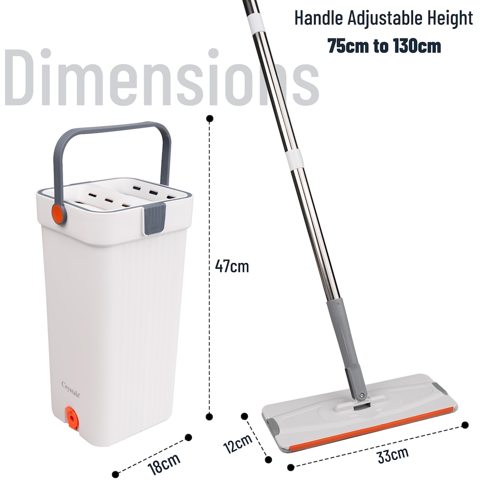 image 1 of 360 Flat Mop & Bucket Set Squeeze Dry Microfibre Floor Cleaner with 2 Refill Pads