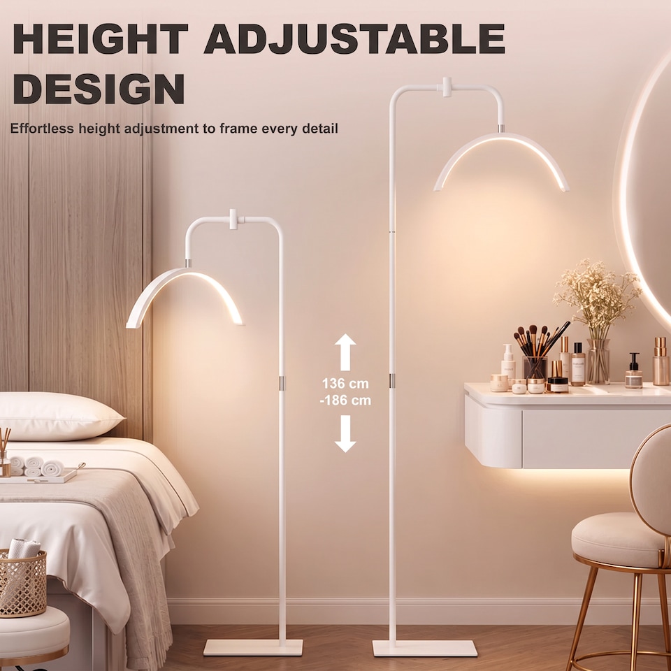 image 1 of HOMCOM Half Moon Lash Light, Beauty Floor Lamp with Rotatable Head