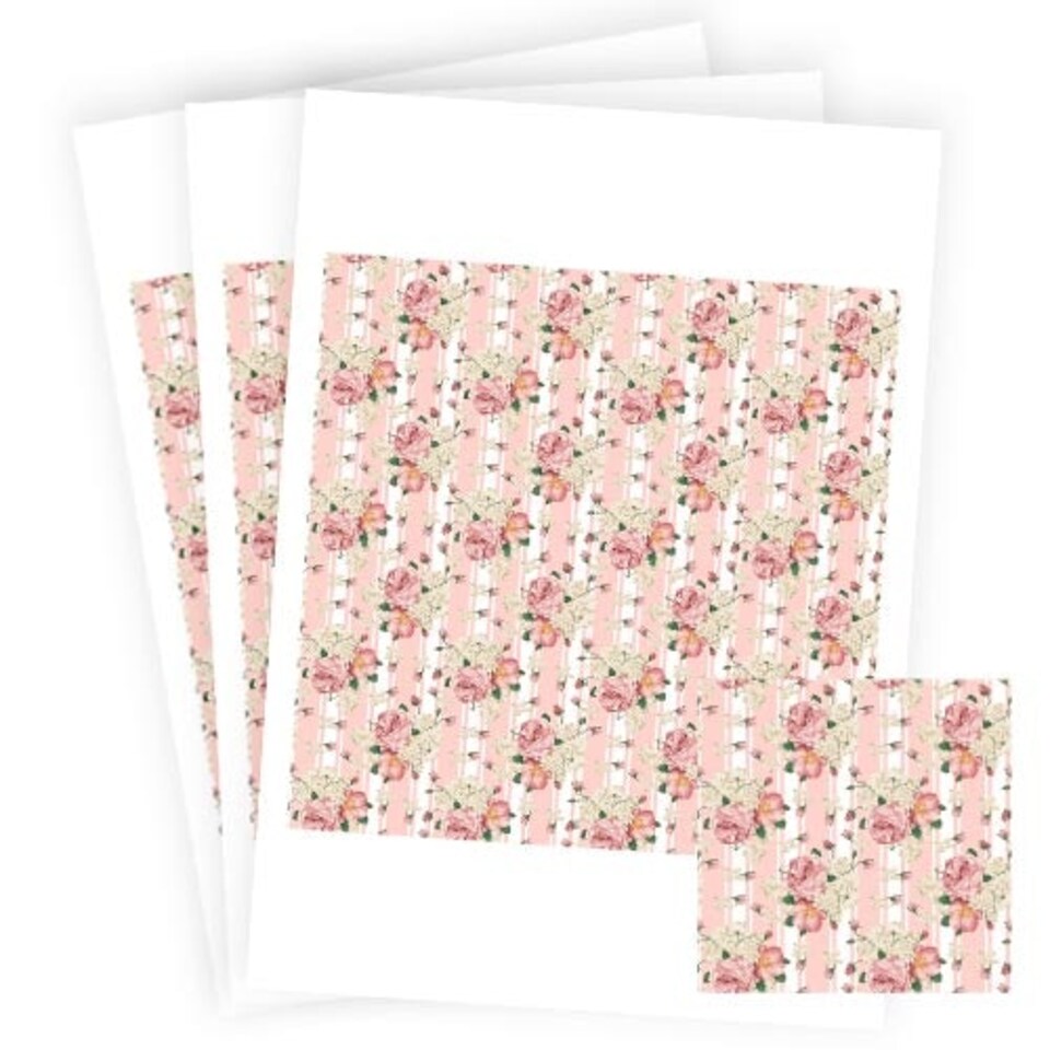 image 1 of Floral Baby Pink Stripes Square Stickers 95mm - Sheet of 4