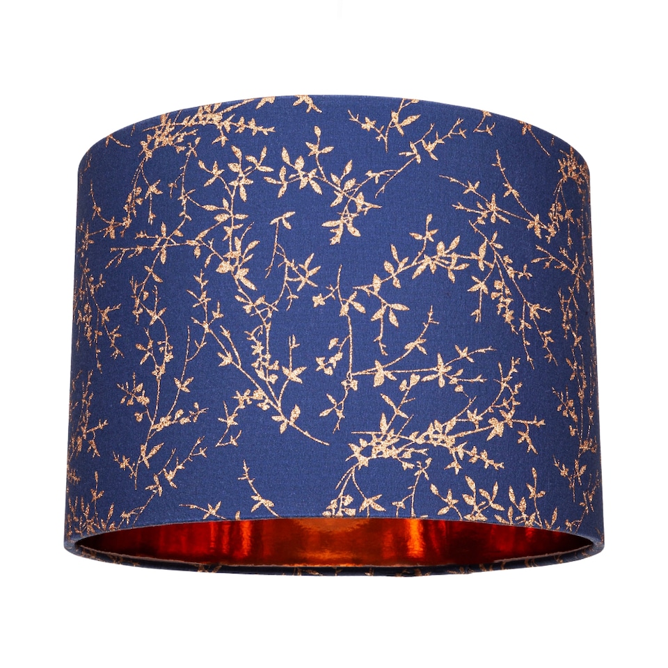image 1 of Modern Midnight Blue Cotton Fabric 10 Shade with Copper Foil Floral Decoration | Blue | 10"
