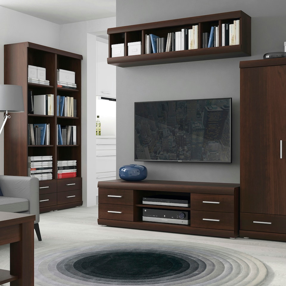 image 1 of Imperial Tall 2 Drawer Narrow Cabinet with Open Shelving in Dark Mahogany Melamine