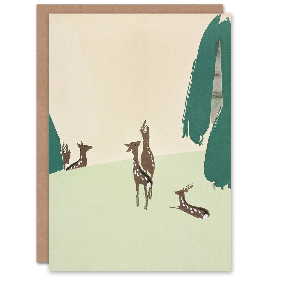 image 1 of Kamisaka Sekka Art Card Deer Forest Vintage Japanese
