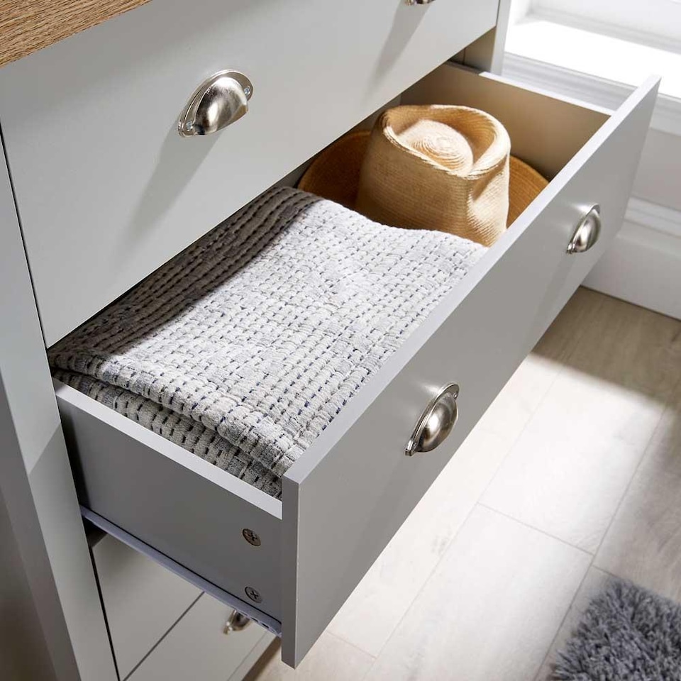 image 1 of Grey Oak 4 Drawer Chest of Drawers Storage Metal Cup Handles Avon Two Tone