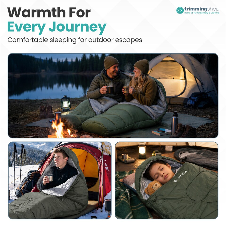 image 1 of 350GSM Mummy Waterproof Sleeping Bag with Hood, 6ft Adults - 3-4 Season