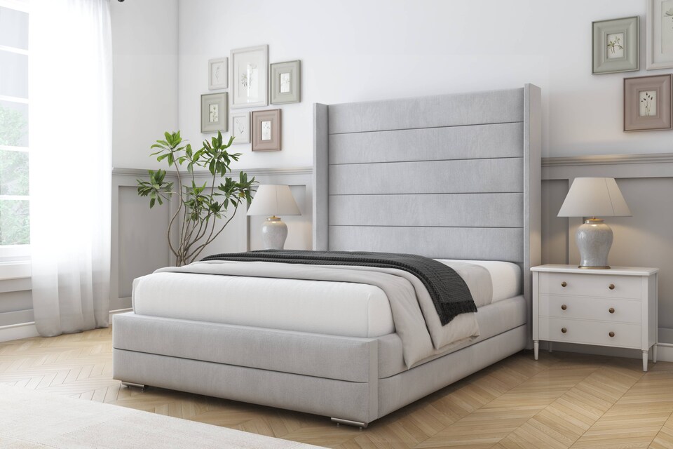 image 1 of Sloomy Sterling Silver Naples Bed Frame With 50"  Upholstered Wingback Headboard 2'6 Small Single