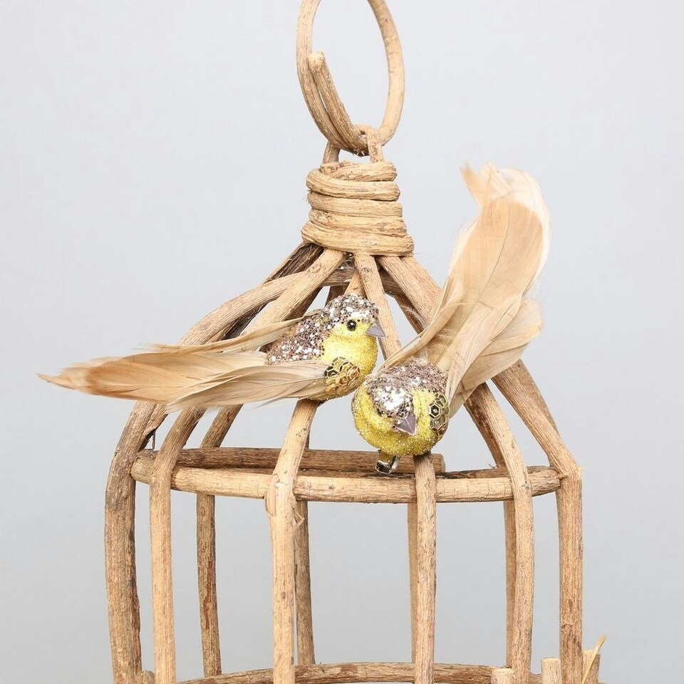image 1 of Pair of Decorative Gold Glitter Birds With Clip - 13cm