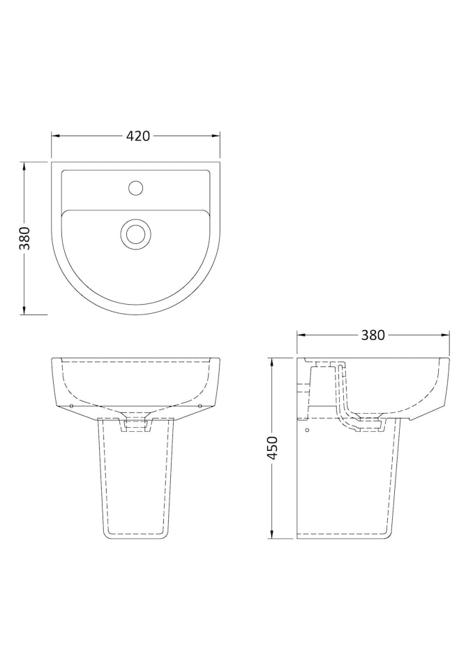 image 1 of Mila Round 1 Tap Hole Basin & Semi Pedestal 420mm White Bathroom Sink | White | White | 380 x 420 x 450mm