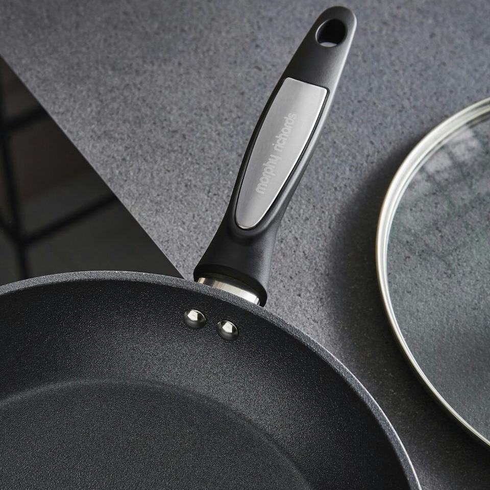 image 1 of Morphy Richards 28cm Forged Aluminium Lidded Frying Pan - Black