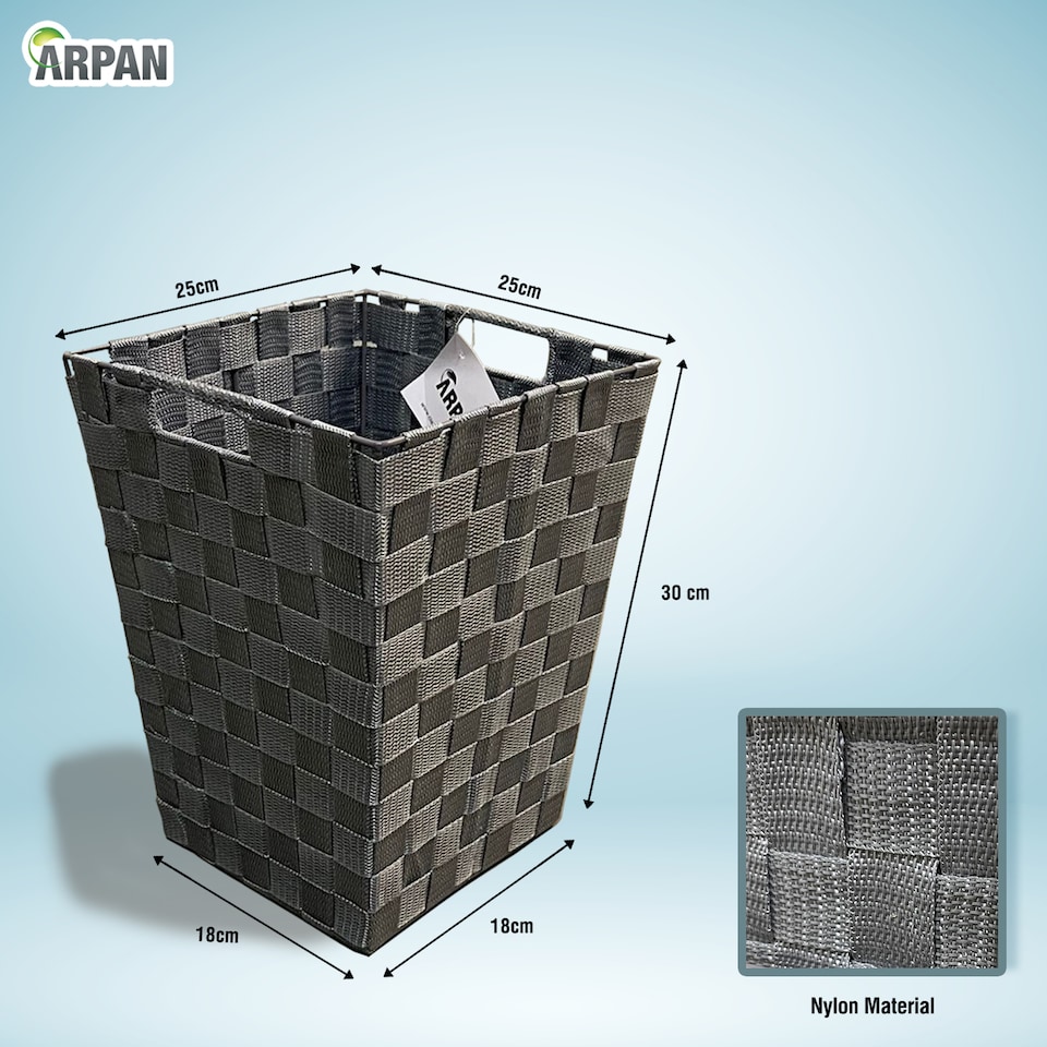 image 1 of Grey Nylon Plastic Waste Paper Bin – Strong Square Storage Basket Wastebasket for Home, Office & Hotels – Versatile Rubbish & Garbage Bin