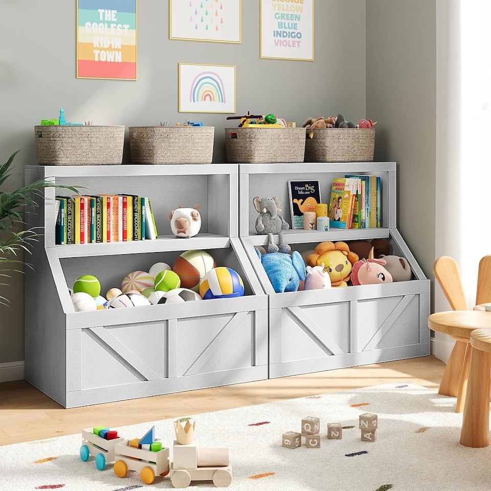 image 1 of London Boutique Kids Bookshelf Toy Storage Cabinet 2-Tier Wooden Organiser 80x42x81cm