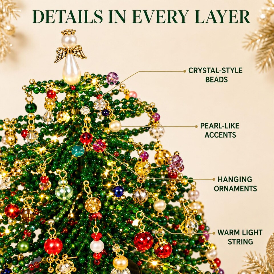 image 1 of DIY Beaded Christmas Tree Kit for Halloween, Fall & Winter Themes, Tabletop Decor