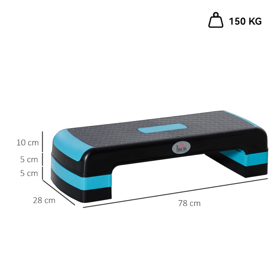 image 1 of HOMCOM Aerobic Step Three-Level Adjustable Exercise Stepper, Black and Blue