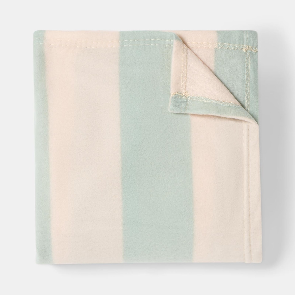 image 1 of OHS Stripes Print Polar Fleece Throw Blanket Lightweight Bedspread | Multi | Sage/Cream