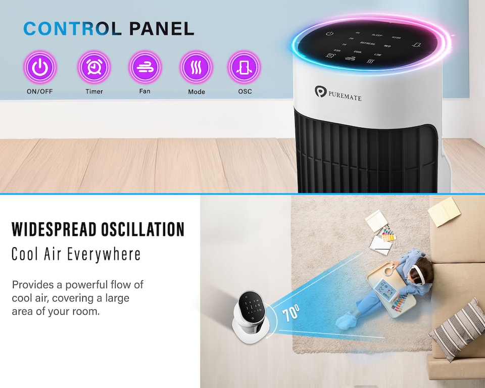 image 1 of PureMate 32-inch Oscillating Tower Fan with Timer, Sleep Mode and Remote Control
