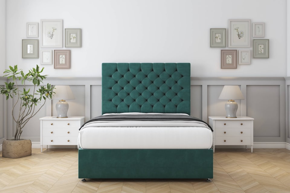 image 1 of Sloomy Mayfair Emerald Plush Divan Bed Base 4 Drawers With 26 Inch Strutted Headboard | Green | Emerald | Super King | 1