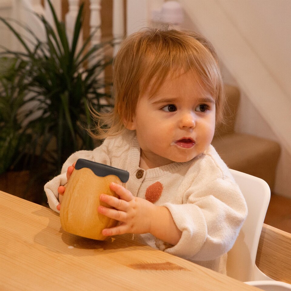 image 1 of Tiny Dining 4pc Round Bamboo Suction Baby Feeding Set - Black