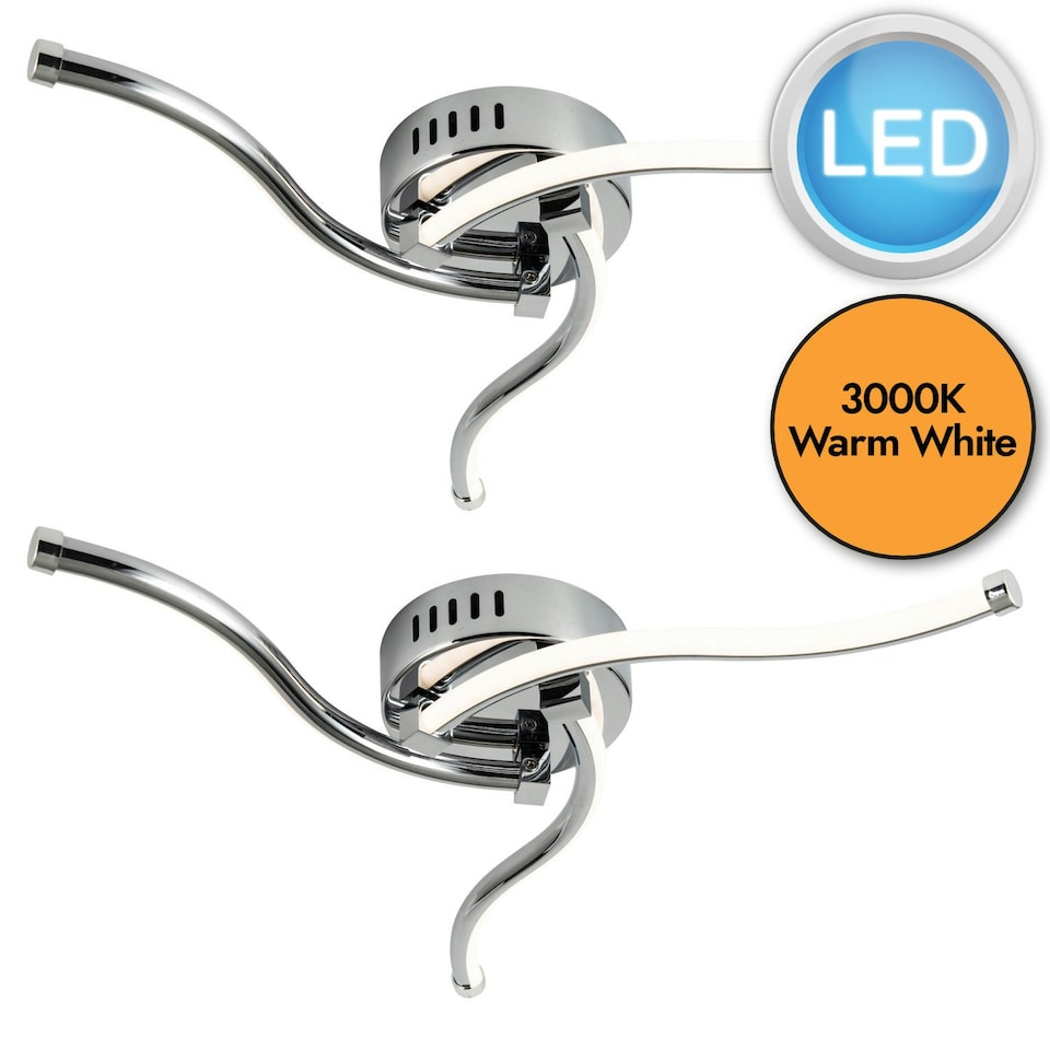 image 1 of First Choice Lighting Set of 2 Ara Chrome LED Flush Ceiling Lights Chrome