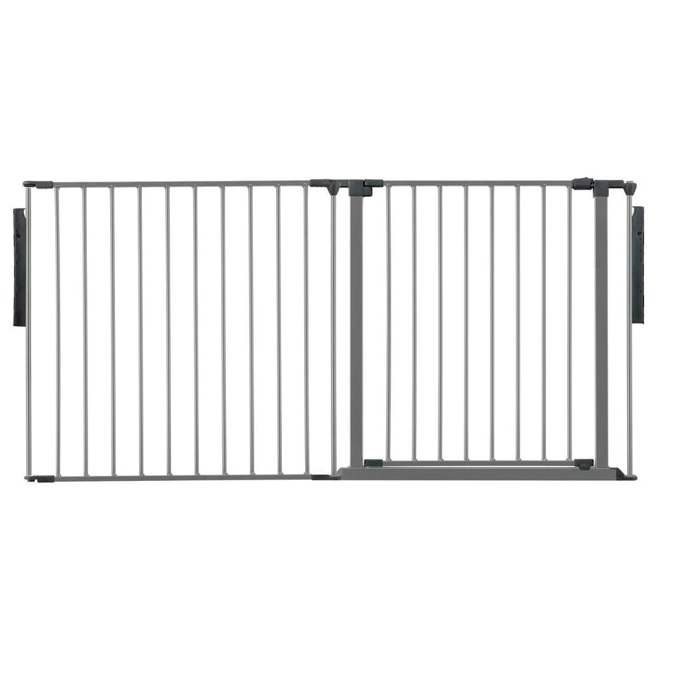 image 1 of Safetots Premium Multi Panel Room Divider, up to 154cm Wide, Grey, 70cm Tall, Multi Panel Flexible Room Barrier, Room Divider with Door for Baby Grey