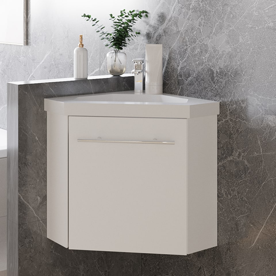 image 1 of AICA 395mm Matte White Bathroom Vanity Unit With Integrated Sink, 1 Door Soft-Close Place in the corner