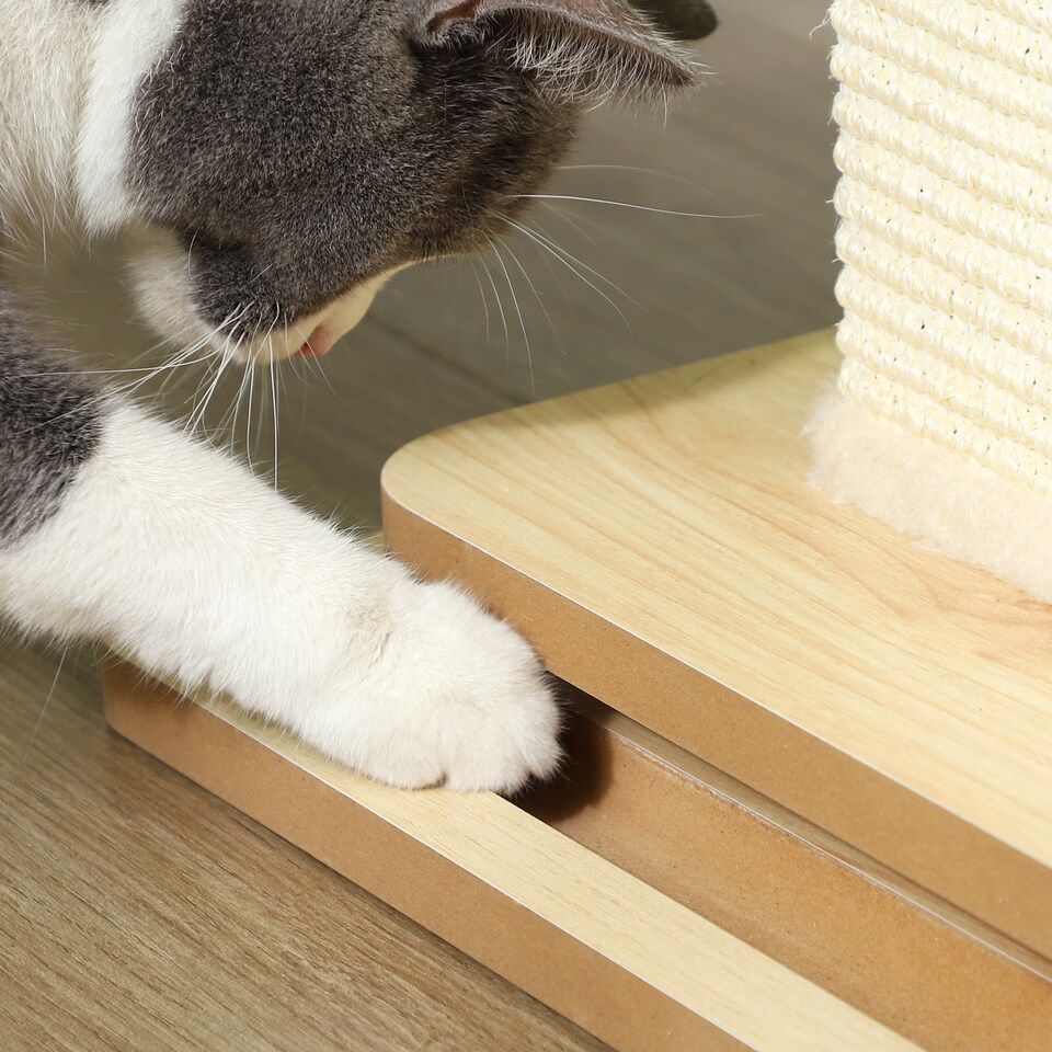 image 1 of PawHut 3-in-1 Cat Scratcher Post with Sisal Track Ball Toy, Light Oak