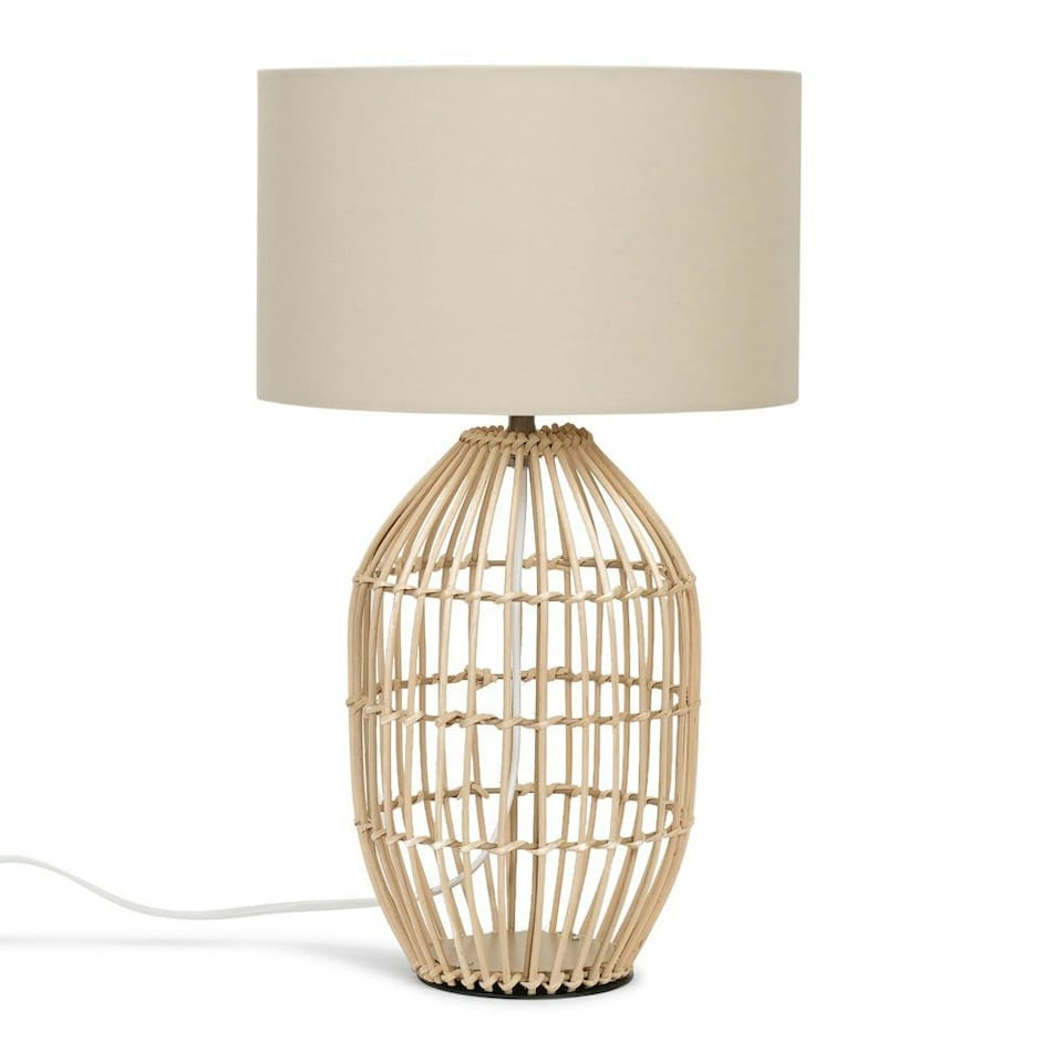image 1 of ValueLights Hollins Painted Natural Table Lamp with Small Natural Drum Shade and LED Bulb
