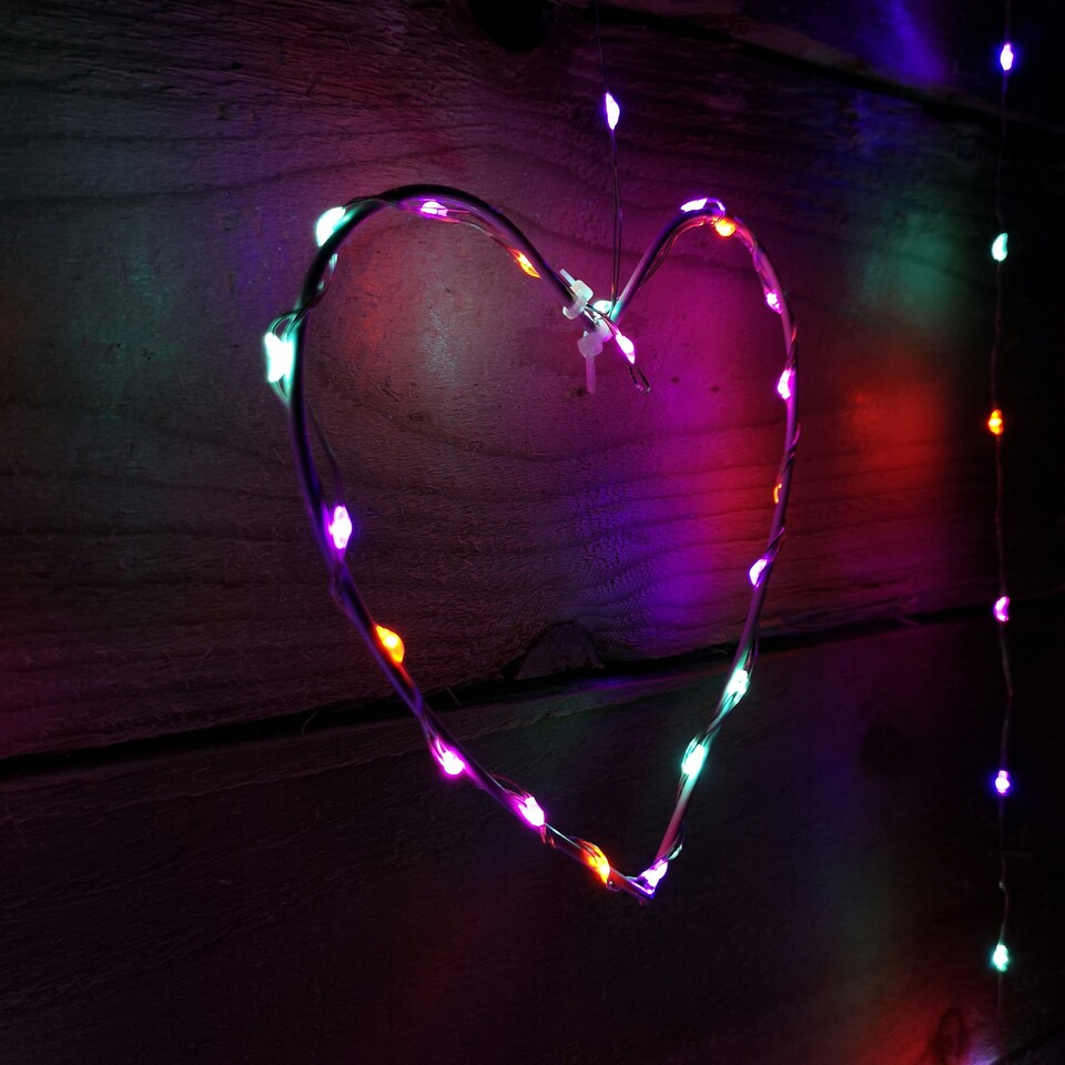 image 1 of 1.2m Christmas Static Heart LED Silver Pin Wire V Curtain Lights in Rainbow