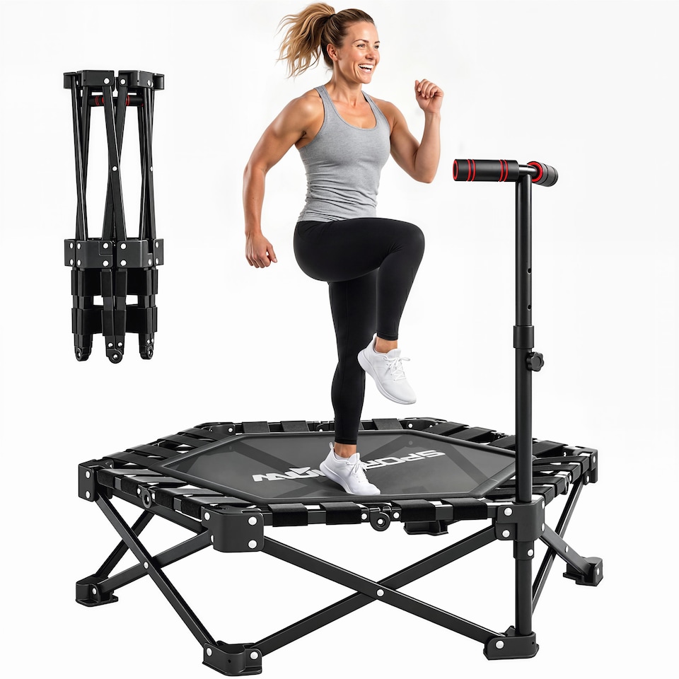 image 1 of SPORTNOW 42" Foldable Mini Trampoline with 3-Level Adjustable Handle, Black
