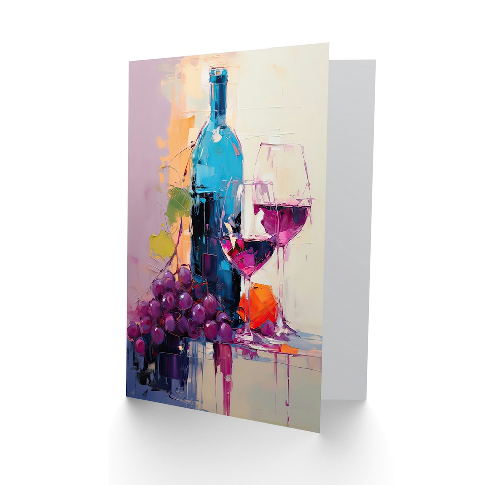 image 1 of Wine Lover Bottle Glasses Fruit Grapes Modern Still Life Art Card