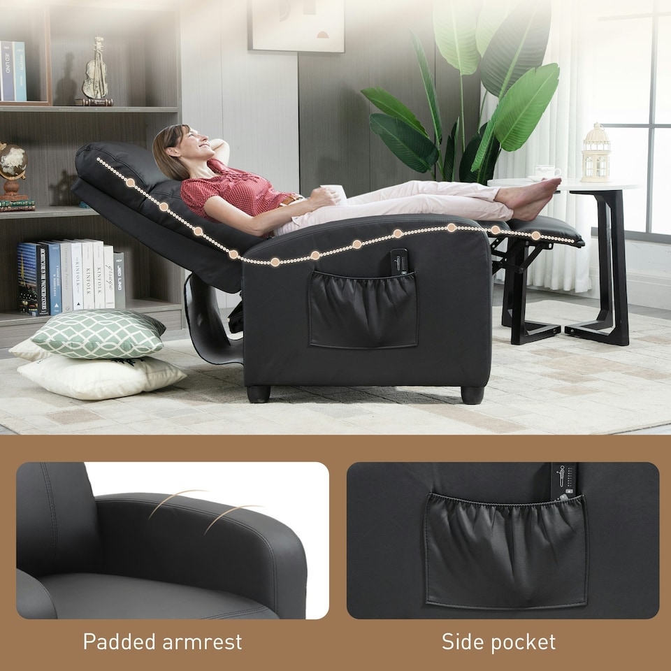 image 1 of HOMCOM Recliner Sofa Chair PU Leather Massage Armcair w/ Remote Control, Black