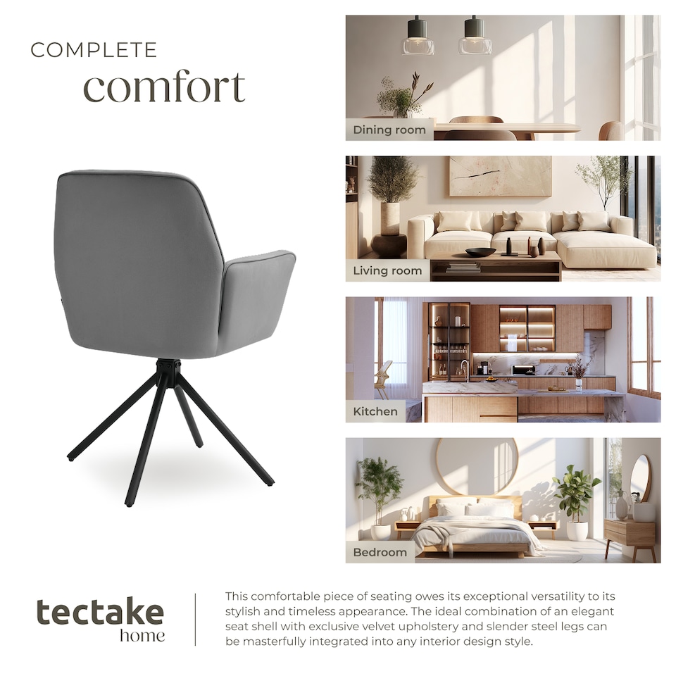 image 1 of Swivel Chair Lenia - upholstered, padded, 56.5 x 54 x 86 cm | Grey | Velvet look anthracite/black | 2