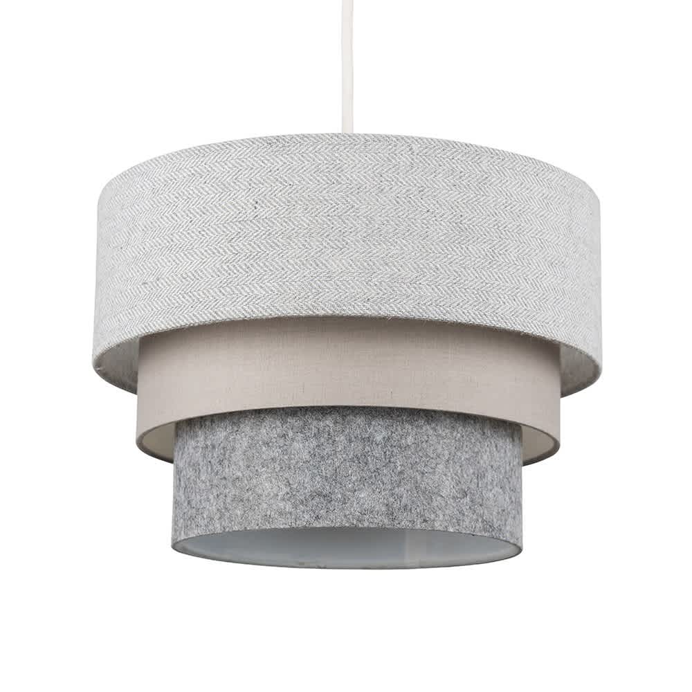 ValueLights Aztec Three Tier Herringbone & Felt Ceiling Lamp Shade with Bulb in Grey
