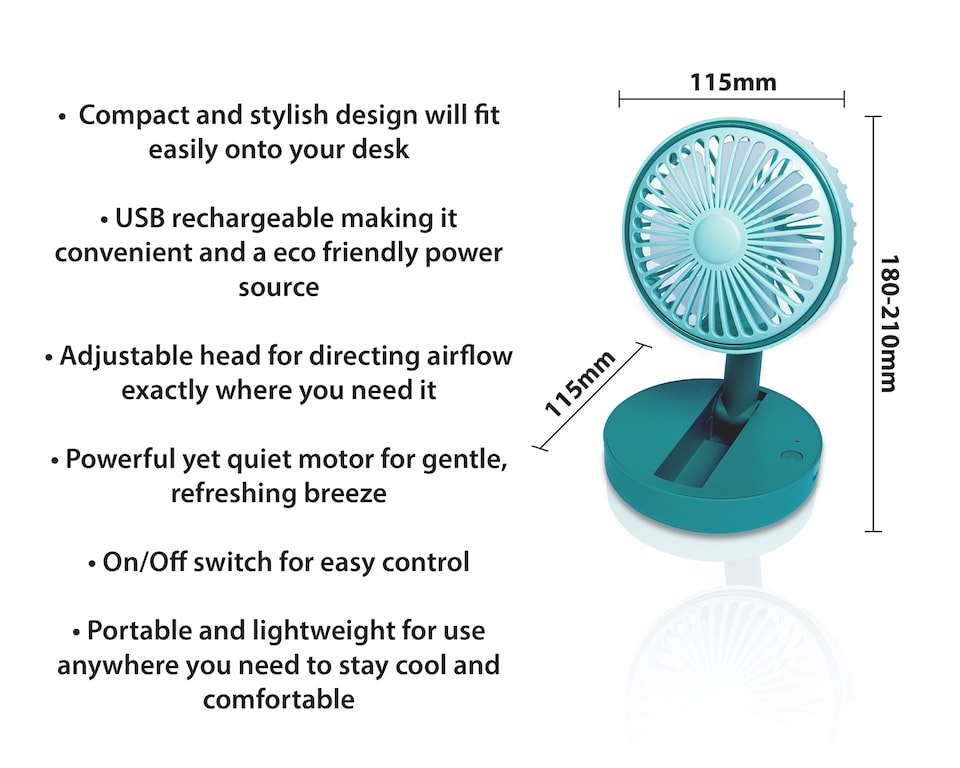 image 1 of Premier Compact USB Rechargeable Desktop Fan with Adj Head Green